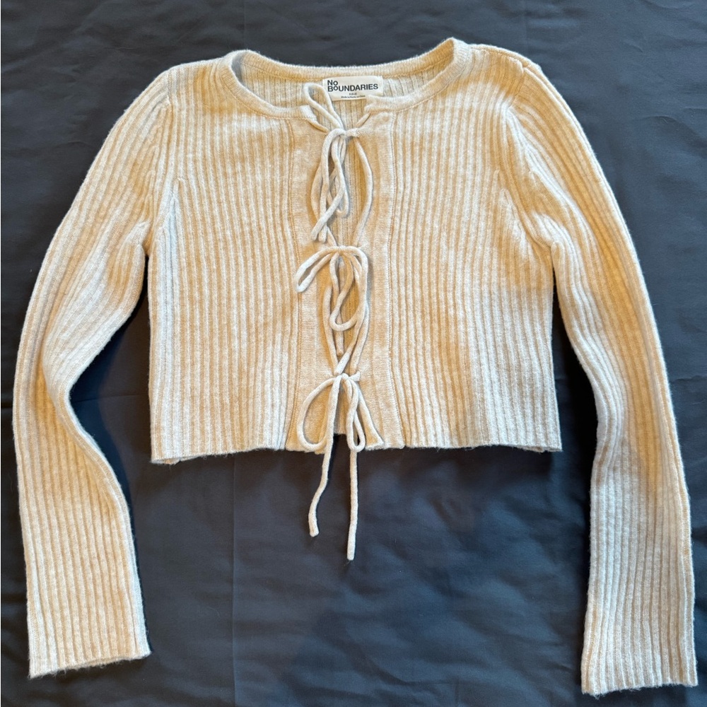 No Boundaries Cream Knit Tie-Front Top